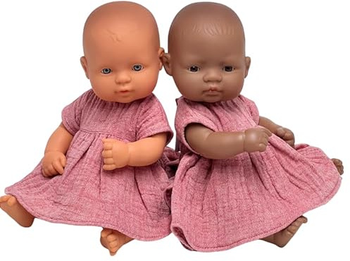 Handgefertigtes Puppenkleid aus Baumwoll-Voile in Rosa Melange – Kleidung & Accessoire für Puppen ca. 28–33 cm
