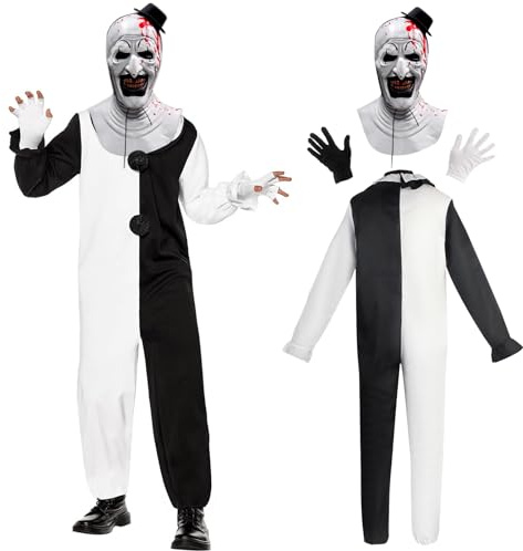 Lets Joy Disfraz de Payaso Terrifier, Killer Terrifier Payaso Disfraz, Terrifier Clown Cosplay con Máscara, Guantes, Fiesta Cosplay Costume Halloween Carnaval (L)