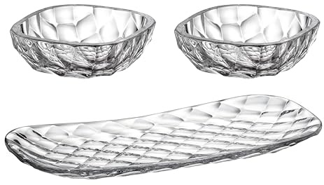 Crystal Bohemia Glasschalen - 2 Glasschalen und 1 Tablett - Spülmaschinenfest - Glas - Für Alltag, Restaurants, Dinnerpartys und Besondere Anlässe - Ideal für Snacks und Desserts