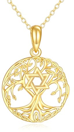 KECHO 14 Karat Gold Davidstern Halskette „Baum des Lebens“ Anhänger Echtgold Weihnachts Geburtstags Geschenk für Damen
