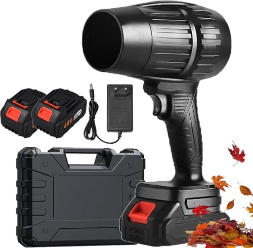 Soplador Turbo Jet, 2025 Soplador De Aire Potente Jardin, Soplador De Hojas Bateria, Soplador InaláMbrico Air Force, for Secado Y Limpieza de AutomóViles (Black+2Batería)