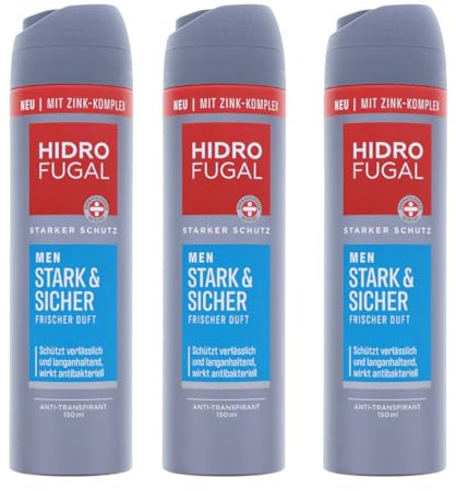 3 x Hidrofugal Men Stark & Sicher Deo Spray Frischer Duft Anti-Transpirant je 150 ml
