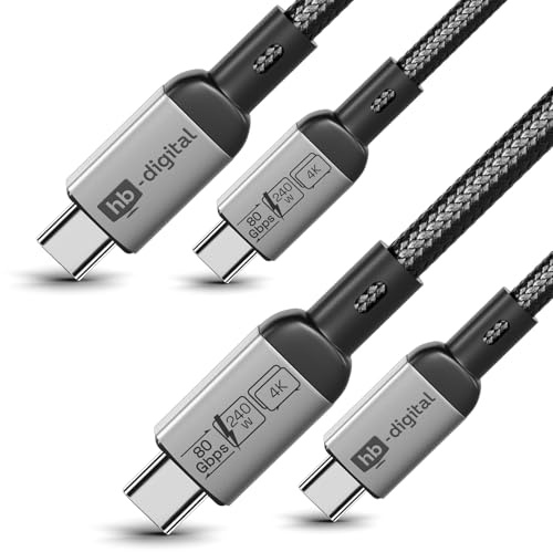 HB-DIGITAL 2 Stück 0,5m USB4 Kabel – 240W Ladekabel & 80 Gbps Datenkabel – USB-C auf USB-C mit 16K/8K Video, Thunderbolt-kompatibel für MacBook, Monitor, Dockingstation, iPhone