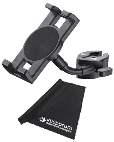 K-M 19764 Smartphone-Halter mit Klemme für Rohre und Stative mit keepdrum Mikrofasertuch