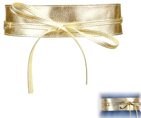 Joysuelly dammidjebälte guld, brett läderbälte klassiskt Obi-bälte för klänning damer, snyggt tillbehör gyllene bälte för eleganta kläder och betonad midja fest