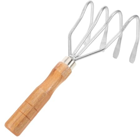 WEKADRIN Râteau à Palourdes Portatif en Métal Et Bois pour Plage Et Jardin, 4 Dents, Outil Manuel De Ramassage De Coquillages, Griffe Acérée pour Creuser Et Cultiver