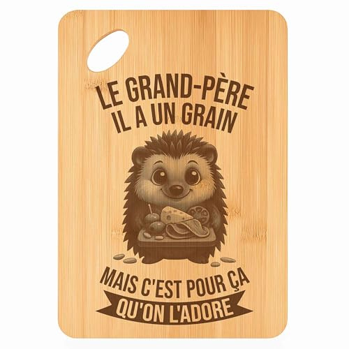 Planche à découper Le Grand-père Hérisson Grain - Plateau Apéro en Bambou Cadeau Gravé pour Homme Fête des Grands-Pères Cuisine Barbecue