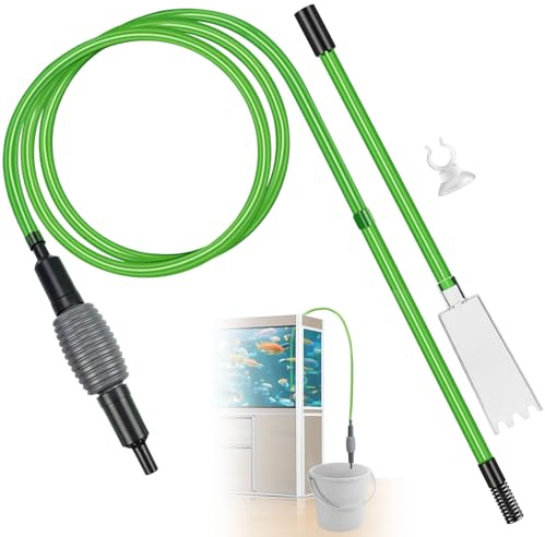 Aquarium Mulmsauger Reinigungsset mit 1.8m Langer Schlauch & 2 Verlängerungsrohre, Handbetriebener Siphon Wasserwechsle Reiniger, Reinigen Sauger für Bodengrund Substratreinigung, Filter Sandreinigung