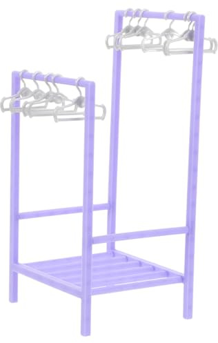 Milisten Miniatur Wäscheleinenständer mit Kleiderbügeln Violett Kunststoff Puppenhaus Kleiderständer Vielseitig für Puppenkleidung Stabil für Puppenschrank und Balkon