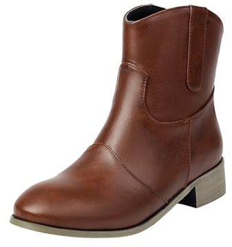 Bottines Femme Talon Bloc Bout Pointu Bottes De Cowboy Western En Simili Cuir Tendances Antidérapant Chaussures Femme Elegant Style Britannique Automne Hiver 48