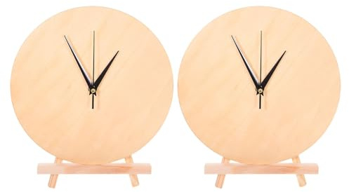 BESPORTBLE 2Er-Set Runde Holz Wanduhr Blanko Zifferblatt DIY Bastelset Mit Uhrwerkteilen Und StäNder FüR Kinderzimmer Dekoration