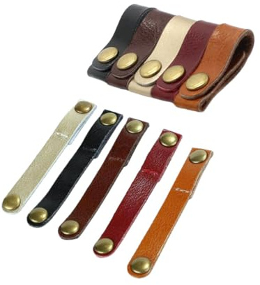LRXIYODE 10pcs Leather Data Cable Organizer Clips with Snap Button Mixed Cord Holders for Earphone and USB Cords Portable Leather Earphone Winder for Office and Travel