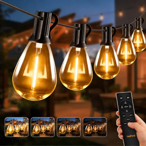 HeiPard LED Lichterkette Außen Outdoor Strom 10M mit 15 S11 Glühbirnen | Wetterfest Warmweiß Dimmbar Lichterketten Aussen Beleuchtung String Lights mit Fernbedienung Balkon Terrasse Garten Party
