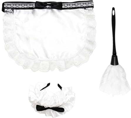 Accessoires De Costume De Femme De Chambre – Ensemble De Cosplay De Femme De Chambre Française 3 Pièces, Bandeau, Tablier, Plumeau, Femmee De Ménage Blanche, Tenue De Jeu De Rôle Pour Halloween, ,