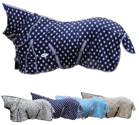 RL24 - Fliegendecke mit Halsteil & Kreuzgurt Star – Gr. 165cm | Ekzemerdecke mit verstellbaren Kreuzgurten & Schweiflatz – Schutz vor Insekten – Outdoor-Pferdedecke