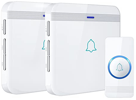 AVANTEK Wireless Doorbell, Waterproof Door Bell Chime Operating at over 1300 Feet, Classroom Doorbell with 52 Melodies, CD Quality Sound and LED Flash, 1 Button + 2 Plug-in Receivers, D-3W