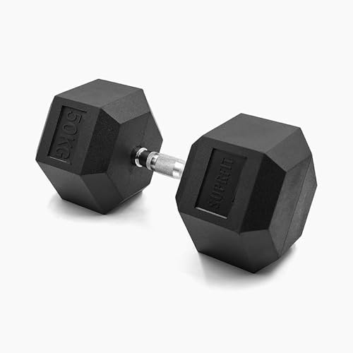 SUPRFIT - Hexagon Kurzhantel einzeln mit gummiertem Eisenkern - Fitness Gewichte Hanteln 1-50 kg mit rutschfestem Chromgriff - Premium Kurzhantel für Calisthenics, Krafttraining & Crossfit Übungen