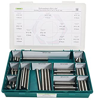 Sortiment/Set Edelstahl Madenschrauben DIN 913 - M12 - VA A2 V2A - Gewindestifte mit Kegelkuppe - 60 Teile