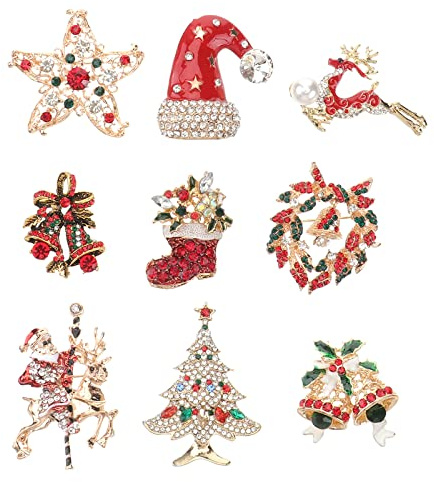 SUPVOX Broches Noël Femme Lot 9 Broche Strass Cristal Accessoires Bijoux Cadeau Pour Sac Pull Robe Costume Chapeau Écharpe