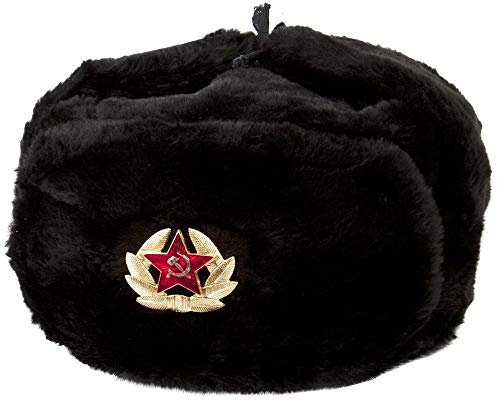 Olga's Russian Collectibles Hut Russische Sowjetarmee KGB Fell Militär Kosack Ushanka Größe L schwarz