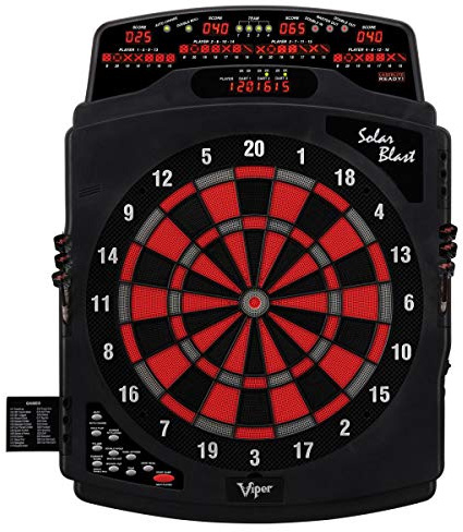 Viper Solar Blast Electronic Dartboard and Attachable Lighted Throw Line with Over 55 Games and Overhead 4-Panel Auto-Scoring LED Cricket Display