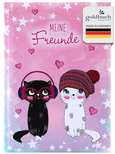 Goldbuch 43099 vändebook Music for Cats DIN A5, vänskapsbok för fyllning för vänner, grundskola, skola, förskola, kita, 88 illustrerade sidor, band med konsttryck laminerat