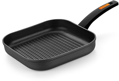 Monix Fuego | Grill 28 cm con rayas, aluminio forjado, antiadherente bicapa, sin PFOA, mango baquelita, apta para todo tipo de cocinas incluida inducción