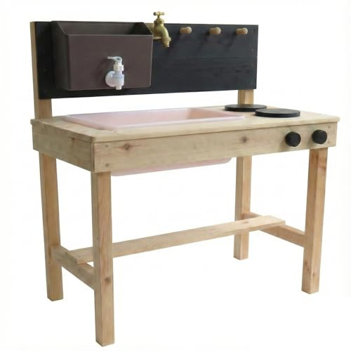 Big Game Hunters Wooden Kids Mud Kitchen - Single Sink Garden Play Set | Compact Wooden Mud Kitchen For Children With Working Tap, Single Sink Basin, Full Chalkboard, And Garden Storage.