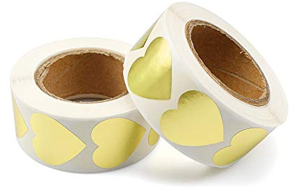 oupados 1000 Stück Gold Herz Aufkleber Selbstklebende Herzform Aufkleber | für Hochzeitseinladungen, Weihnachtsgeschenkverpackungen, Geburtstagsgeschenke, Geschenktüten (500 Stück/Rolle)