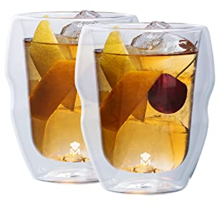 MasterPro Foodies Mixology - Juego de 2 Vasos Bajos 380 ml Fabricado en Borosilicato Doble pared - Acabado Transparente - Soporta desde -20º hasta 200º - Apto lavavajillas - Libre de Tóxicos