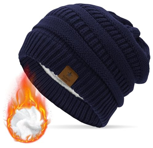 Durio Mütze Damen Winter Strickmütze Grobstrick Warme Beanie mit Innenfutter