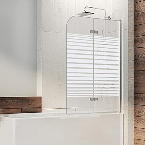 IMPTS 100x140cm Badewannen-Aufsatz teilsatiniert Duschwand für Badewanne faltbar 180°Faltwand 6mm ESG-Sicherheitsglas Duschabtrennung | RECHTS