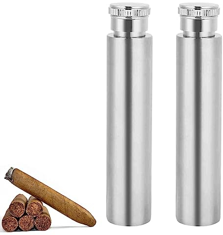 2pz Fiaschetta Tascabile, 2 in 1 Mini Fiaschetta Portatile in Acciaio Inox Per Liquori Whisky, Tubo Portasigari Portasigari Uomo Metallo Da Viaggio Tubo Porta Sigaro