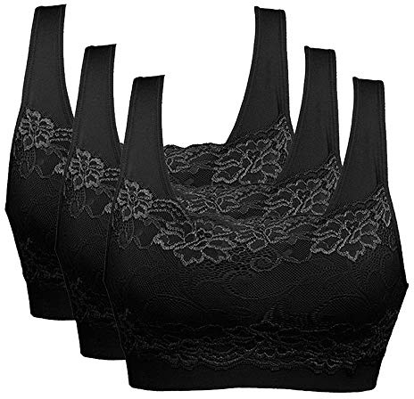 Vertvie Womens Strech Ohne Buegel Push up Yoga Sports BH Bra Top Set Fuer Fitnesstraining Polsterung 3er Pack