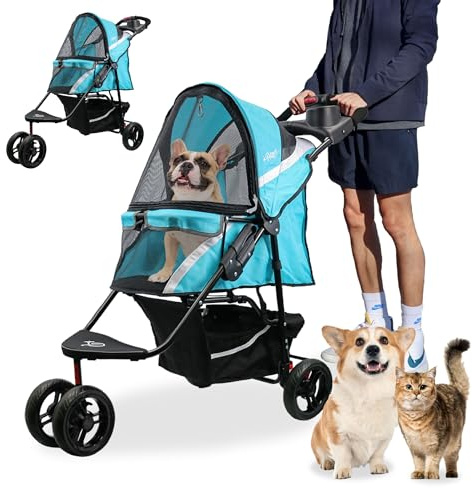 Petique Revolutionärer, langlebiger Haustier-Kinderwagen, leicht zusammenklappbar, hochwertige Netzfenster, großer Aufbewahrungskorb, sichere Getränkehalter-Tablett, kleine/mittelgroße Hunde, Katzen