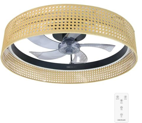 Cecotec Ventilador de Techo con Luz EnergySilence LampAero 600 Beige Design. Motor DC 20W, luz LED, con 5 aspas de 17 pulgadas, Control remoto, 6 Velocidades, Temporizador, modo winter/summer