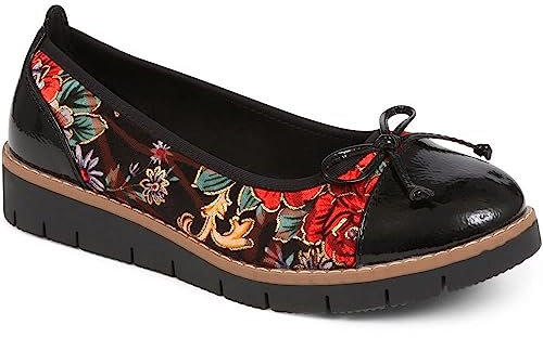 Pavers Ballet Pumps - Black Floral Size 4