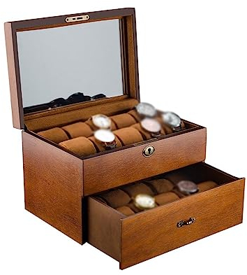 CLoxks Uhren Aufbewahrungsbox Hochwertige Retro-Uhren-Aufbewahrungsbox, doppelschichtige Holz-Uhren-Aufbewahrungsbox mit großem Fassungsvermögen und Schloss (außer Uhren) Uhrenbox