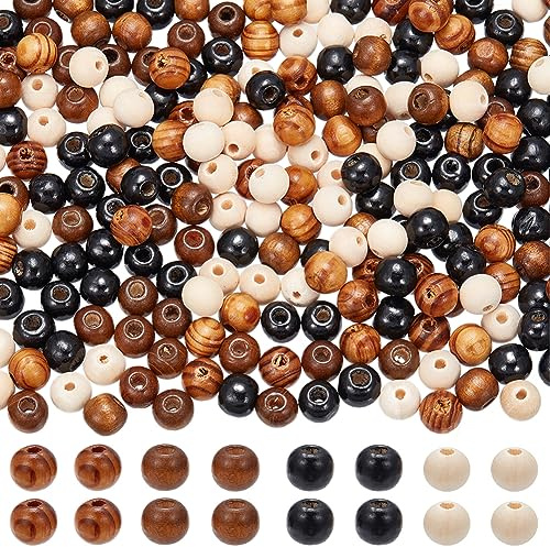 GORGECRAFT 400 pz 4 colori Perline di Legno Perline di Legno Naturale Diametro 10 mm Foro 2~3.5 mm Perline di Legno Rotonde Palline per Artigianato Fai Da Te Collana di Perline Braccialetti Creazione