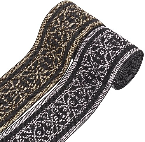 BENECREAT Elástico Ancho Plano Floral Nylon 3.7m 2 Colores, Cinta Elástica Elástica, Elástico de Elastano de Colores Mixtos para Decoración de Cortinas, Ropa Y Manualidades， 1.7 mm de Espesor