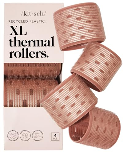 Kitsch XL Ceramic Thermal Rollers - Self Grip Hair Rollers for Blowout Look Long Hair, Medium & Short Hair, Large Hair Rollers for Volume & Curls, Thermal Curlers - Terracotta, 4pcs