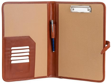 A4 Leder Klemmbrettmappe Cognac – Handgemachte Leder Notizmappe mit Klemme & luxuriöse Leder Schreibunterlage – Leder Schreibplatte, A4 Klemmbrett Leder & Dokumentenhalter Leder - Noda