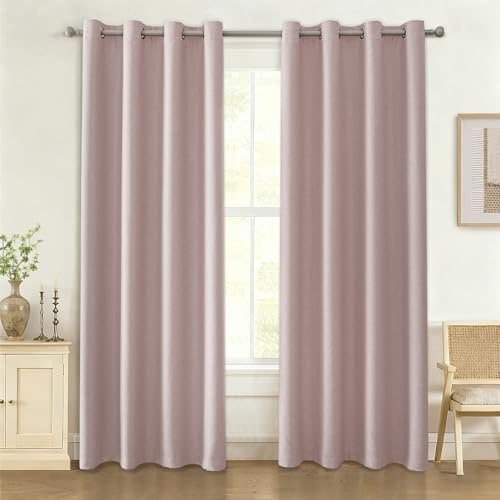 Ystyle Verdunkelungsvorhänge mit Ösen 2er Set, 140×260 cm, Rosa | Blackout Curtain Leinenoptik Effekt, Thermogardine Kälteschutz, Moderne Gardinen Blickdicht für Wohnzimmer Schlafzimmer