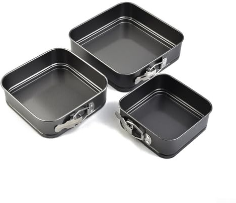 Zoegneer 3 moldes cuadrados con hebilla para tartas, bandejas para hornear de acero sin carbono, utensilios para hornear pasteles de esponja resistentes al calor