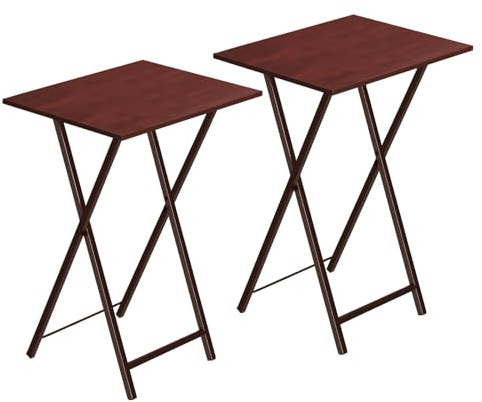 HOOBRO Tavolino, Tavolini per Spuntini, Set di 2 Pieghevoli Tavolo, Accanto al Divano, Stile Industriale, per Spazio Stretto, Struttura Stabile, Montaggio Facile, Marrone Rossiccio EBR25BZ01
