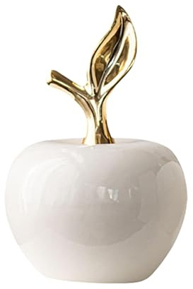 JISADER Statuetta di Mele in Ceramica, Regali con Statue di Mele, Ornamento da Tavolo, Scultura di Frutta per la Decorazione dell'ufficio, del Soggiorno, Bianco, Piccolo