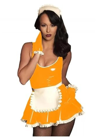 TUOX 11 Colors Cute Maid Servant Costume Set Babydoll Dress Women Cosplay Fancy Dress Uniform With Apron Glove,Yellow,3X-Large