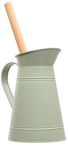 Redecker Coated Metal Toilet Brush Set, Nylon Toilet Brush with Oiled Beechwood Handle, Replaceable Head, Vintage Pitcher Design with Handle and Spout, Made in Germany, Green