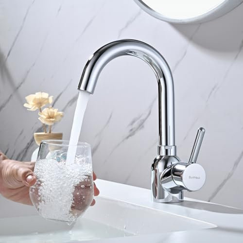 BuntHaus Grifo Lavabo 360°Giratorio, Acero Inoxidable Mezclador Monomando de Baño Alto, Agua Fria y Caliente Disponible, Aireador Extraíble, Clásico Cromado, 60CM Manguera