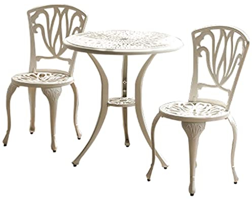 CAFIEDR Gartentisch und Stühle aus Aluminiumguss, dreiteiliges Set im Suite-Stil für die Terrasse im Freien, Teetisch-Kombination, Bistrotisch-Set